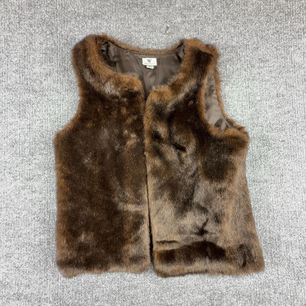 Worthington Vest Womens Large Brown Faux Fur Lined Sleeveless‎ Short Winter